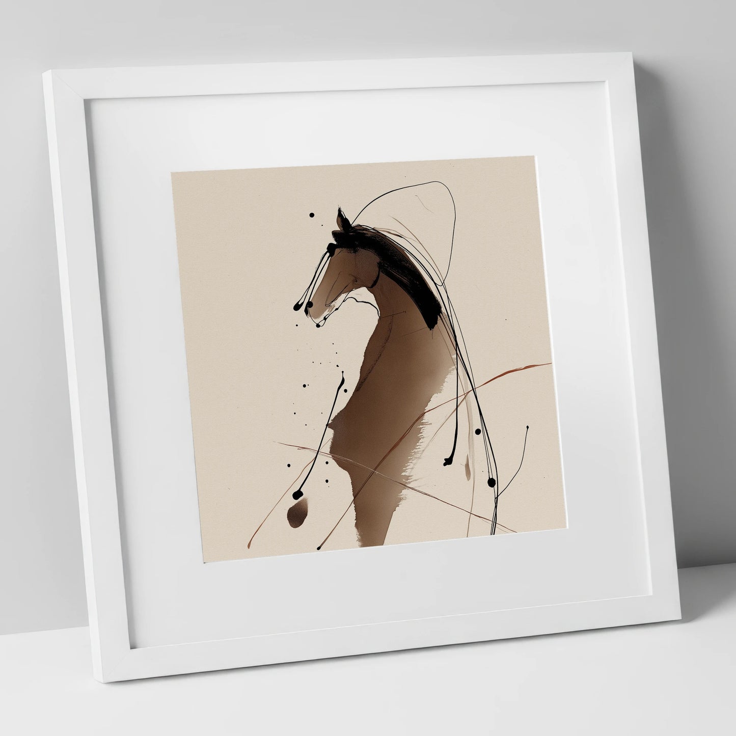 Sweeping Ink Portrait horse portrait art print in white frame