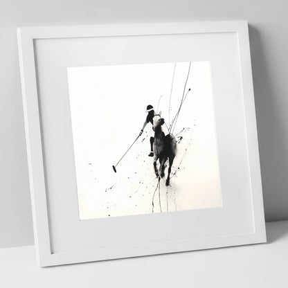 Ethereal Polo Silhouette polo horse art print in white frame