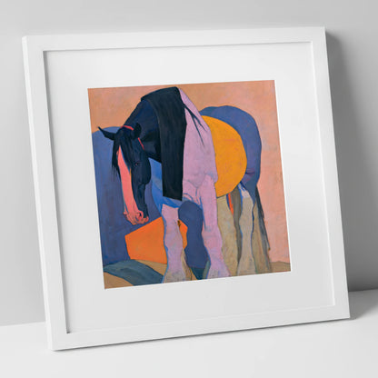 Colourful Abstract Shire Horse horse breed art print in white frame