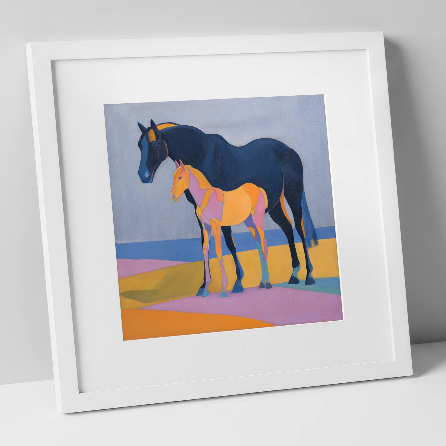 Midnight Mare Radiant Foal mare & foal art print in white frame