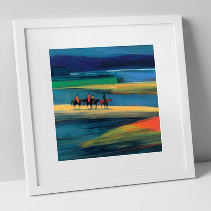 Riders on the Painted Tide horse landscape art print in white frame