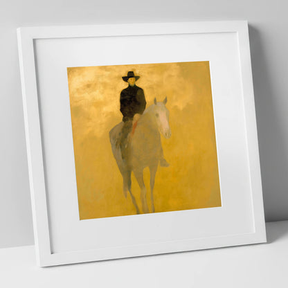 The Golden Trail western horse art print in white frame
