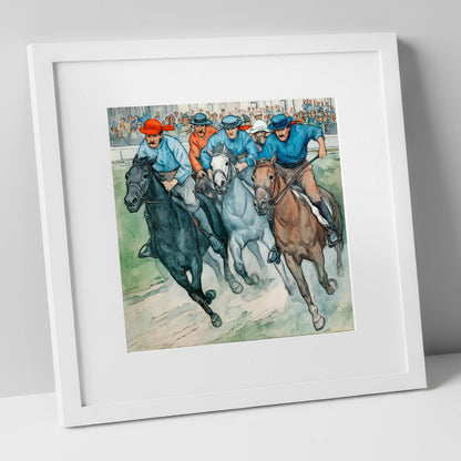 Classic Turf Rivalry racing horse art print in white frame