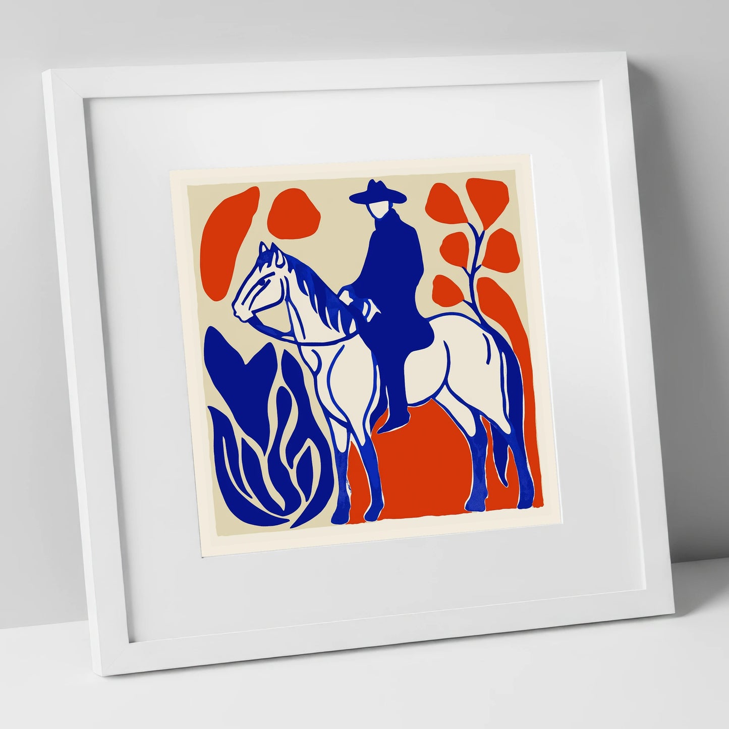 The Cobalt Western Rider western horse art print in white frame