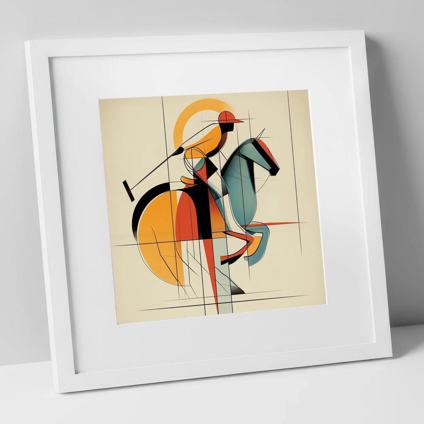 Structured Polo Strike polo horse art print in white frame