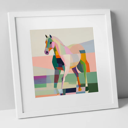 Vibrant Equine Geometry horse breed art print in white frame