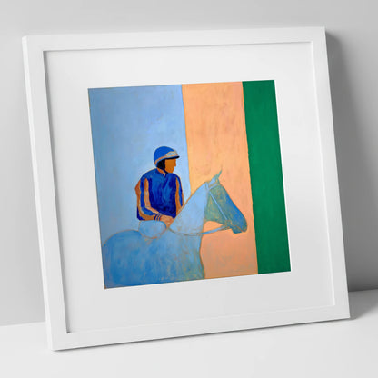 Paddock Serenity racing horse art print in white frame
