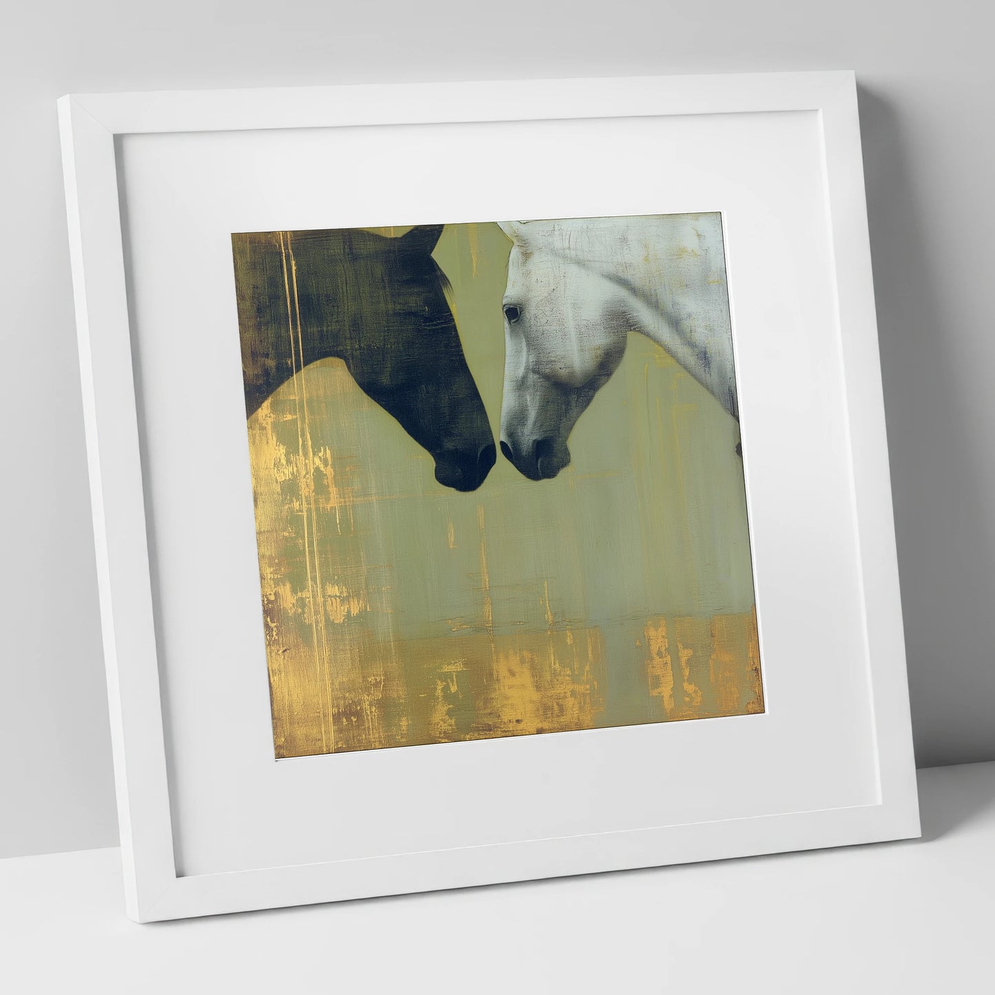 Quiet Connection horse portrait art print in white frame