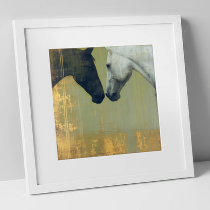 Quiet Connection horse portrait art print in white frame