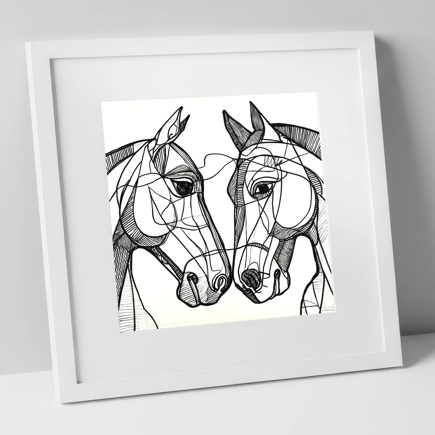 Structural Equine Bond horse portrait art print in white frame