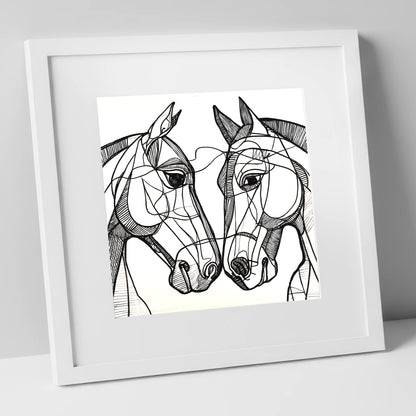 Structural Equine Bond horse portrait art print in white frame
