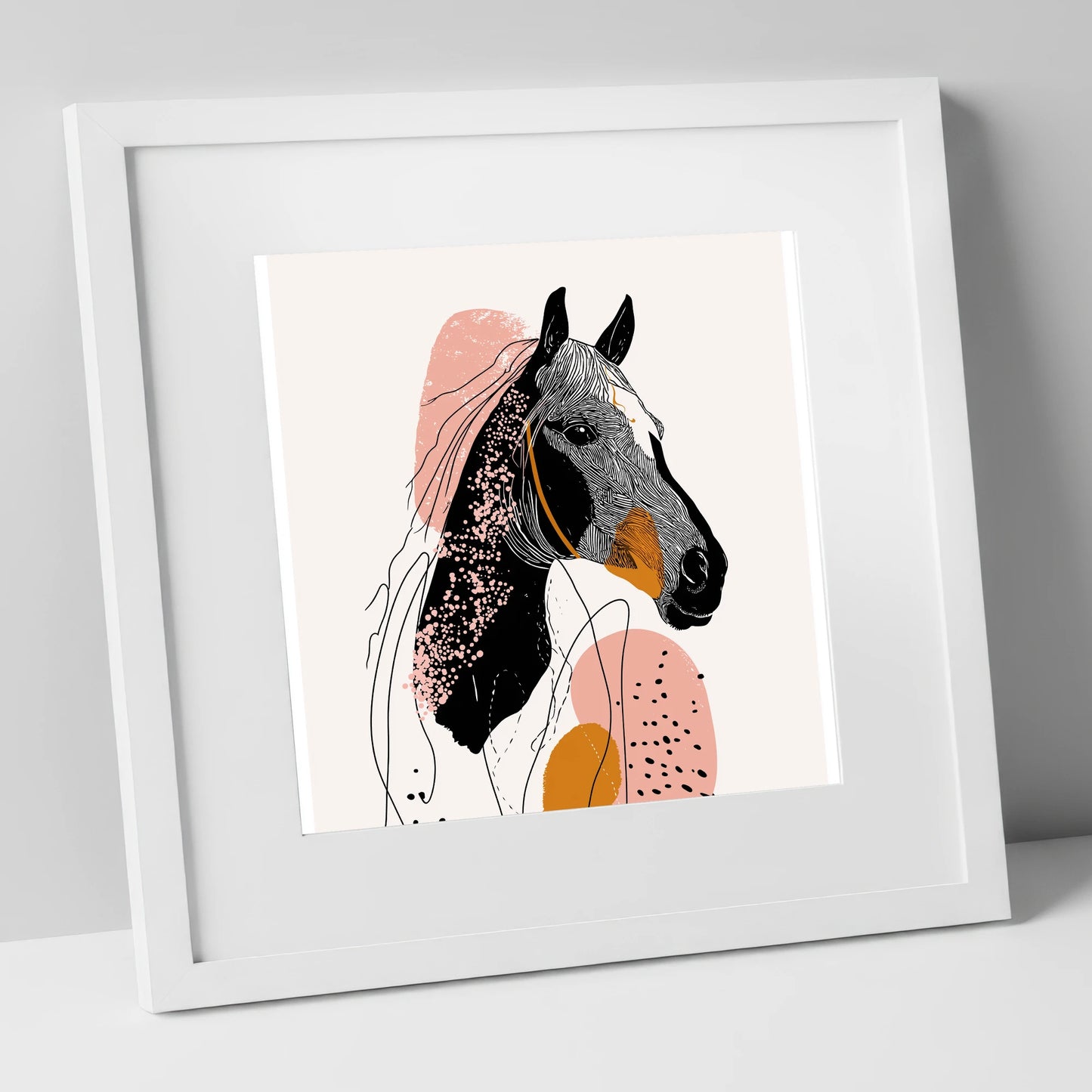 Abstract Racing Silhouette racing horse art print in white frame