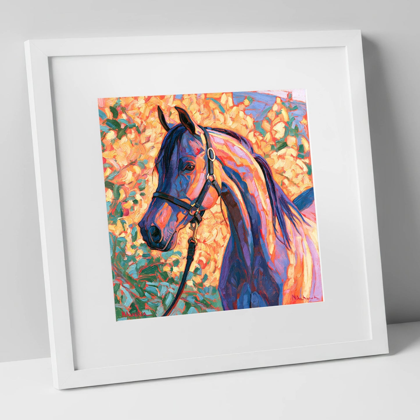 Arabian Horse in Vibrant Colours horse breed art print in white frame