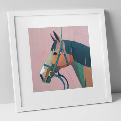 Abstract Rose Profile horse portrait art print in white frame