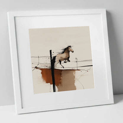 Clearing the Boundary show jumping horse art print in white frame