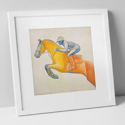 The Amber Arc show jumping horse art print in white frame