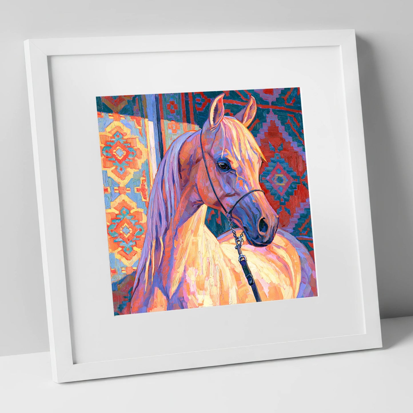 Colourful Arabian Horse Portrait horse breed art print in white frame