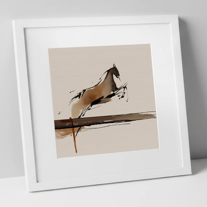 Airborne Elegance show jumping horse art print in white frame