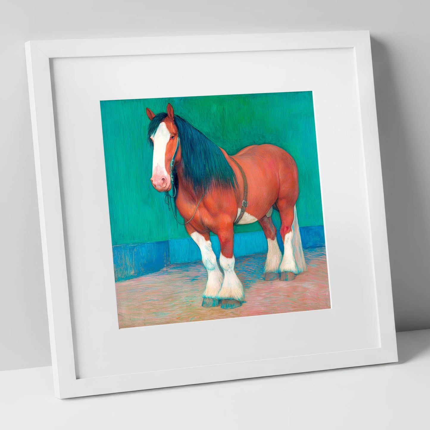 Vibrant Heavy Horse horse breed art print in white frame