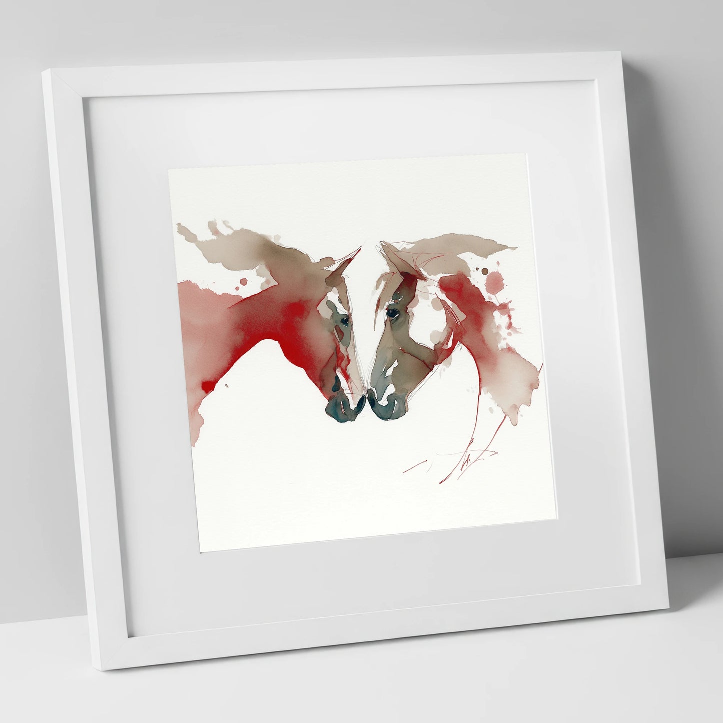 Crimson Connection horse portrait art print in white frame