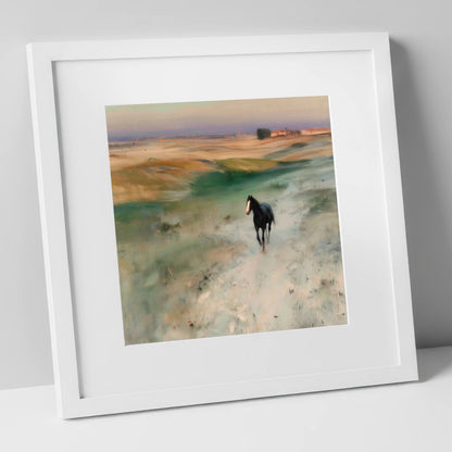 Heading Home horse landscape art print in white frame