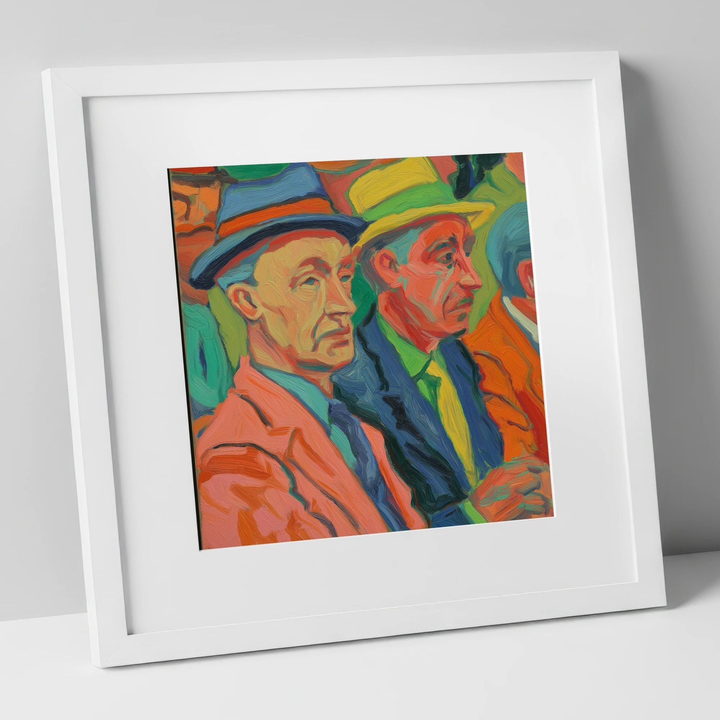 Men of the Turf racing horse art print in white frame