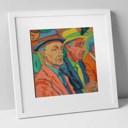 Men of the Turf racing horse art print in white frame
