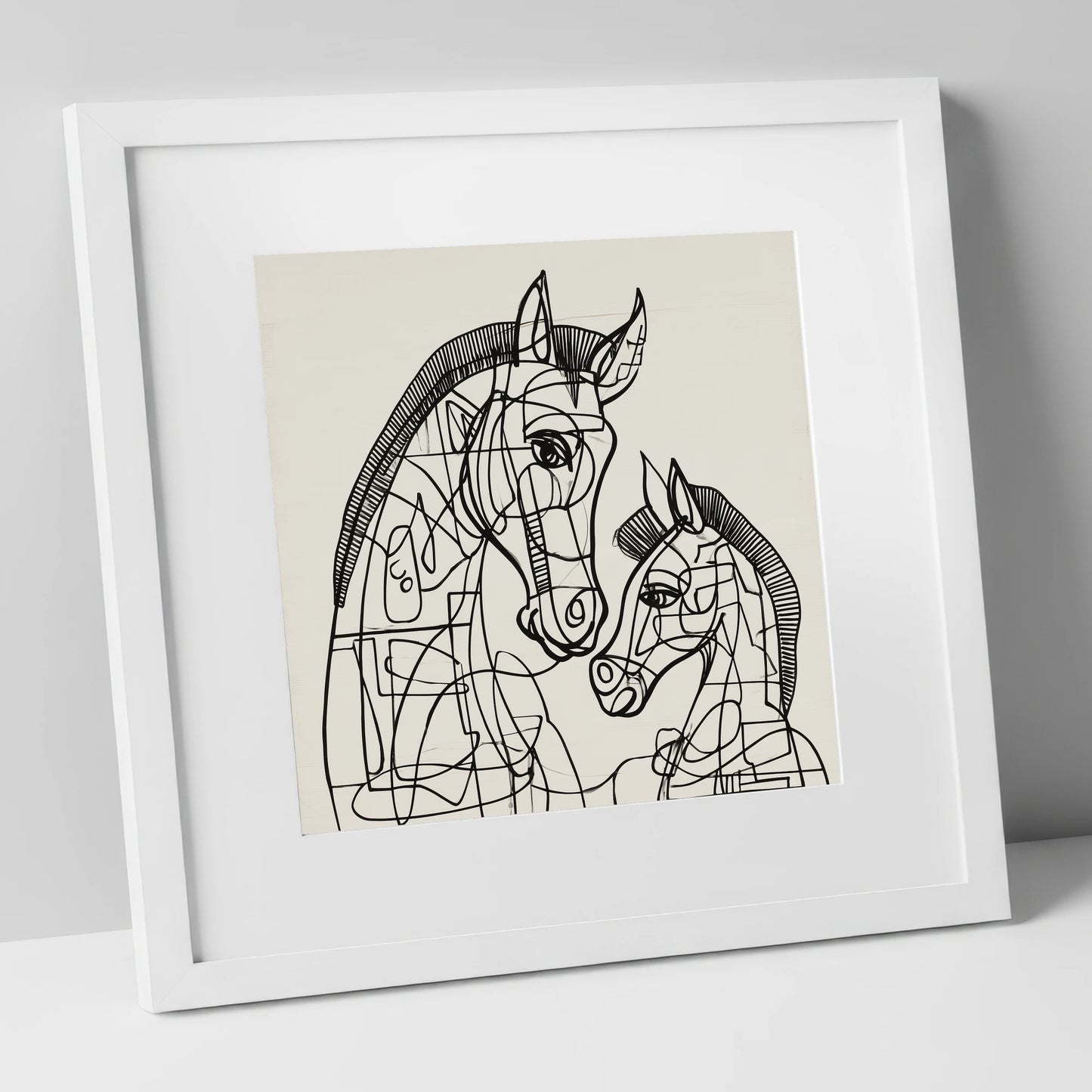 Structured Bond mare & foal art print in white frame