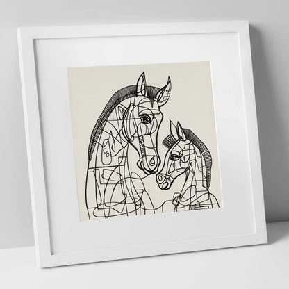 Structured Bond mare & foal art print in white frame