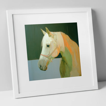 Painted Grey Profile horse breed art print in white frame