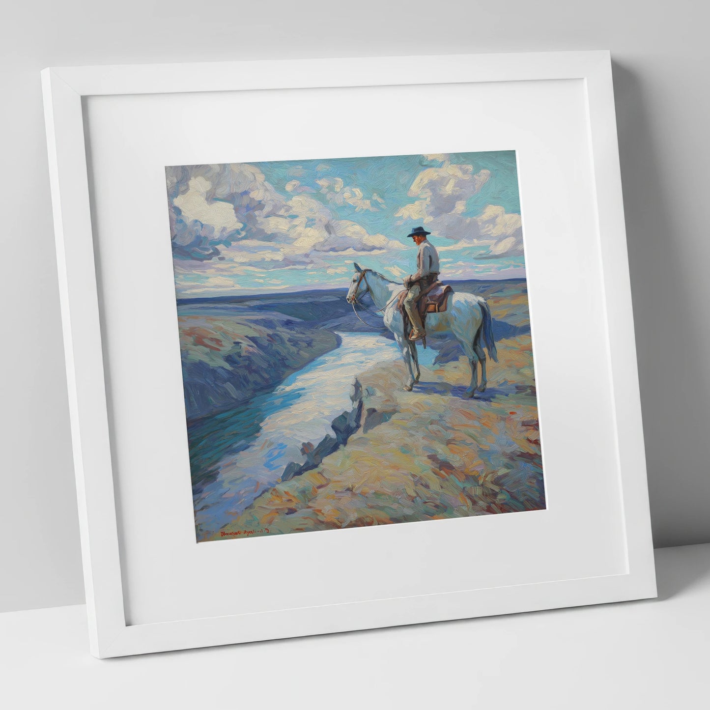 Canyon River Vantage western horse art print in white frame