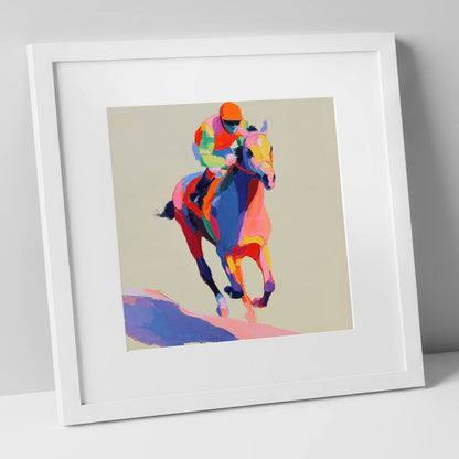 The Colour of Speed racing horse art print in white frame