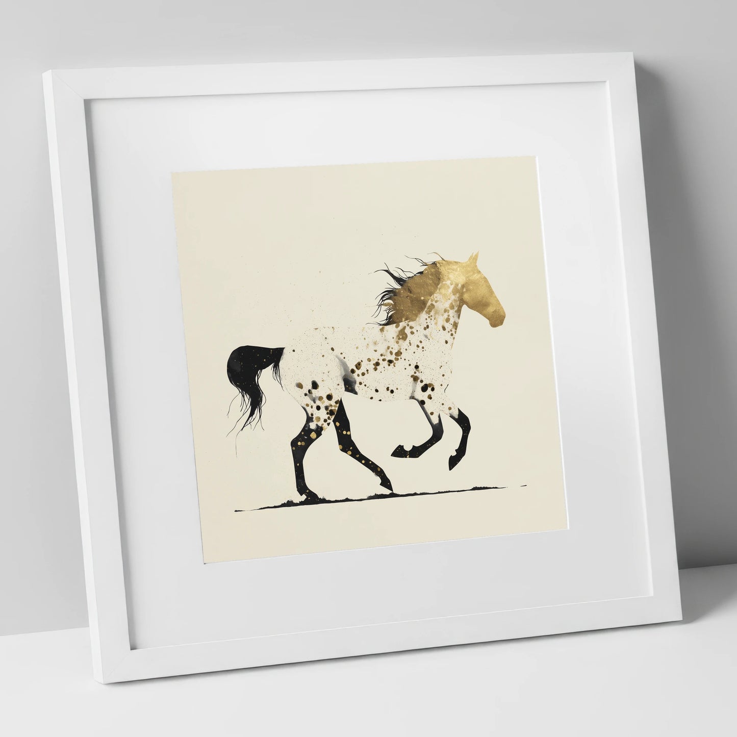 The Golden Appaloosa horse breed art print in white frame
