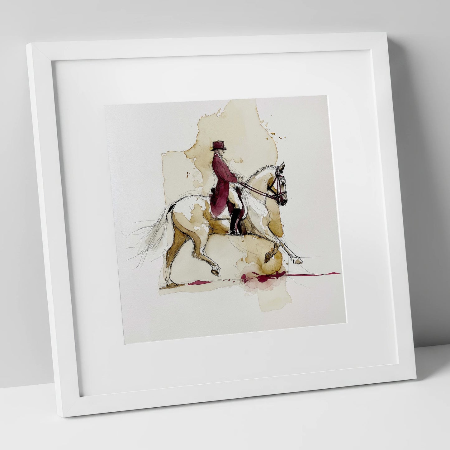 Collected Elegance dressage horse art print in white frame