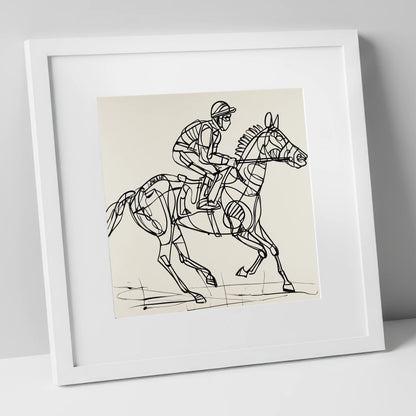Geometry of Speed racing horse art print in white frame