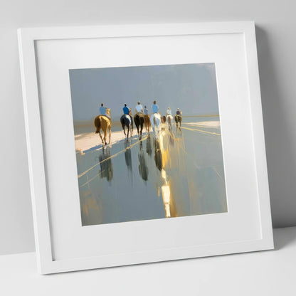 The Morning String racing horse art print in white frame