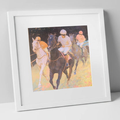 The Luminous Furlong racing horse art print in white frame