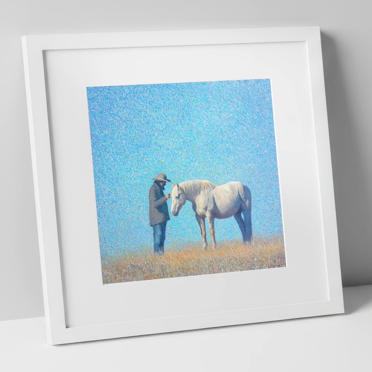 Luminous Connection horse & rider art print in white frame