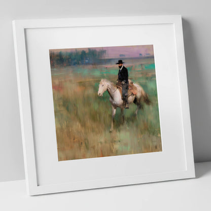 The Prairie Trail western horse art print in white frame