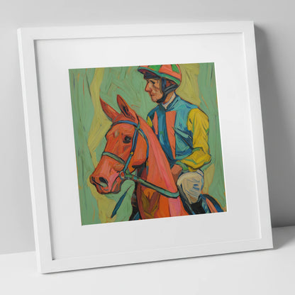 Colours of the Turf racing horse art print in white frame