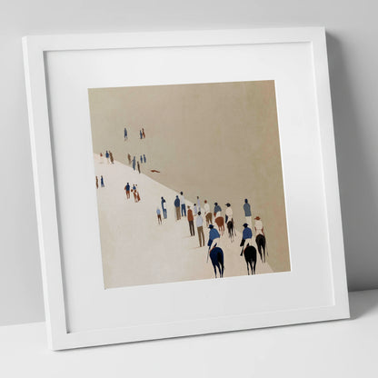 Distant Racegoers racing horse art print in white frame