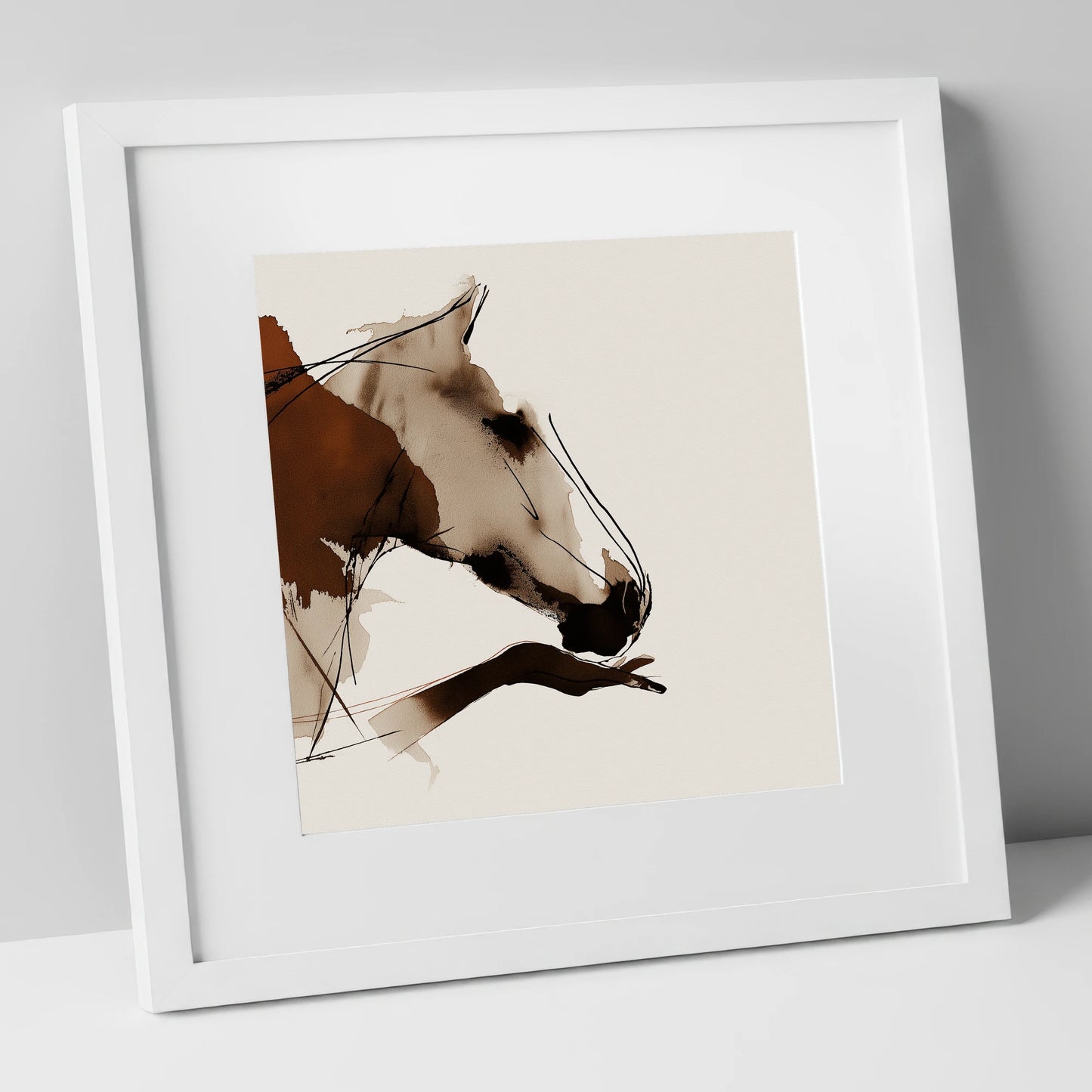 Unspoken Bond horse & rider art print in white frame