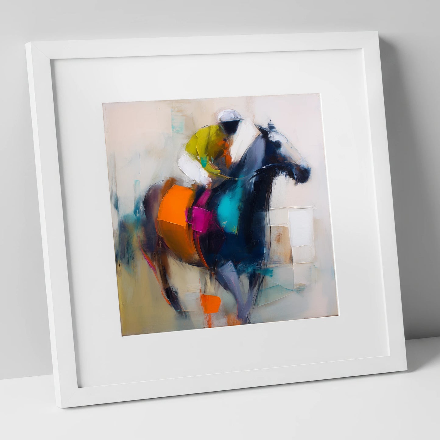 The Colour of Speed racing horse art print in white frame