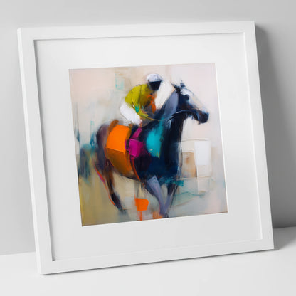 The Colour of Speed racing horse art print in white frame