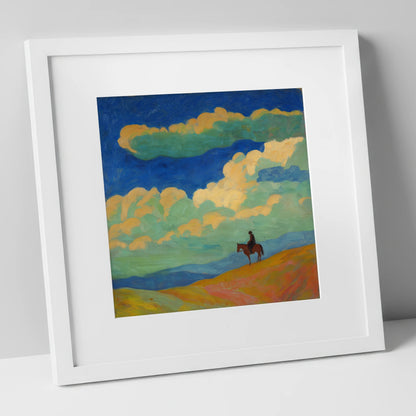 Beneath the Vibrant Heavens horse landscape art print in white frame