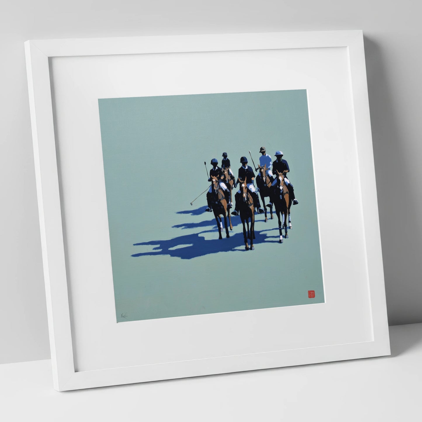 The Polo Approach polo horse art print in white frame