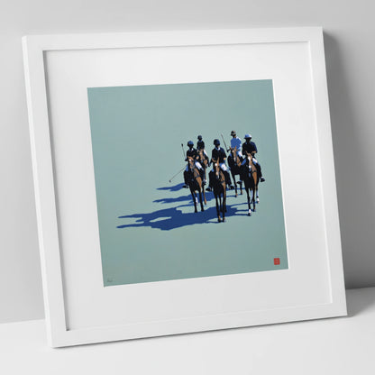 The Polo Approach polo horse art print in white frame
