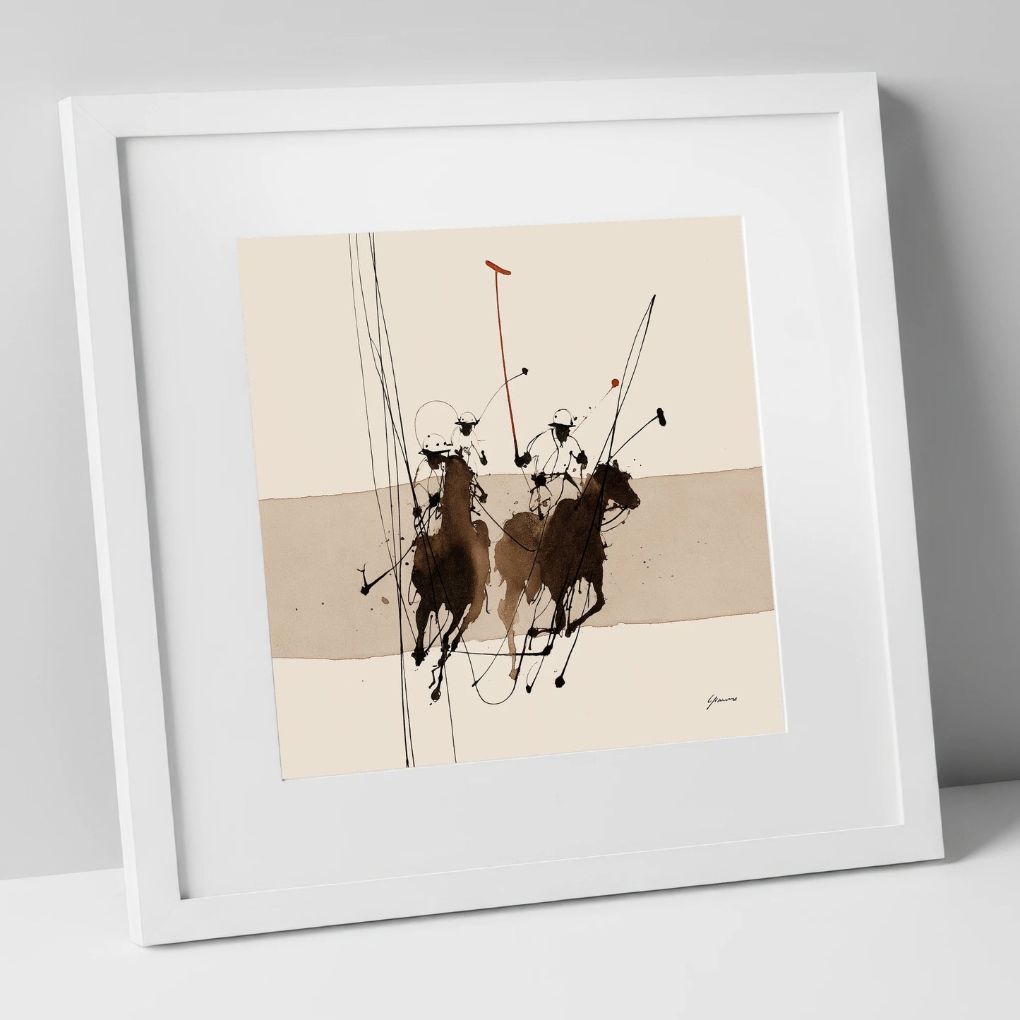 Polo in Motion polo horse art print in white frame