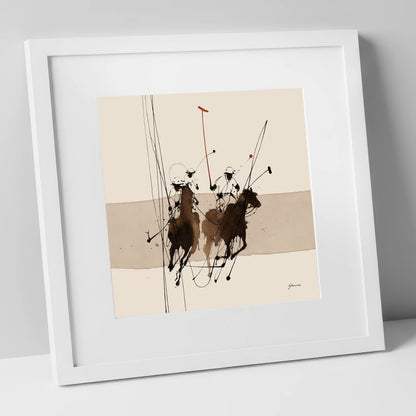 Polo in Motion polo horse art print in white frame