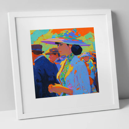 Ladies Day Elegance racing horse art print in white frame